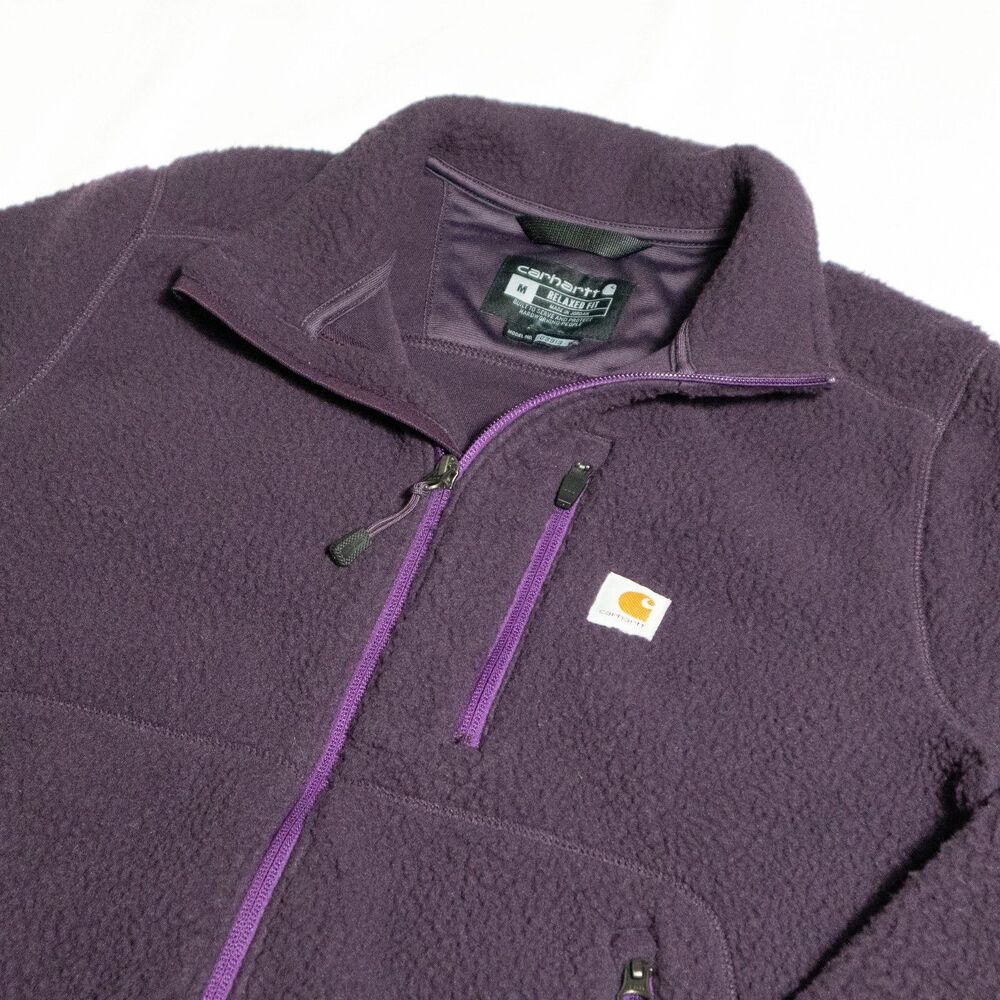 Carhartt Sherpa Fleece Jacket Womens Medium Purple High Pile Full Zip Relaxed